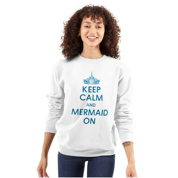 Keep Calm Mermaid On Beach Day Cute Women Plus Size Crewneck Sweatshirt Brisco Brands 3X