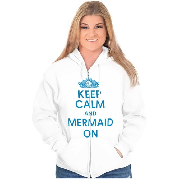 Keep Calm Mermaid On Beach Day Cute Womens Plus Size Graphic Zipper Hoodie Brisco Brands 2X