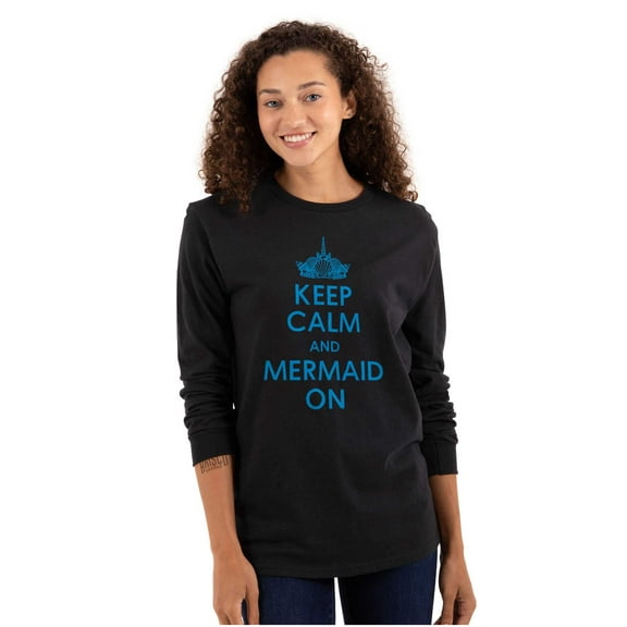 Keep Calm Mermaid On Beach Day Cute Women's Long Sleeve T Shirt Brisco Brands S