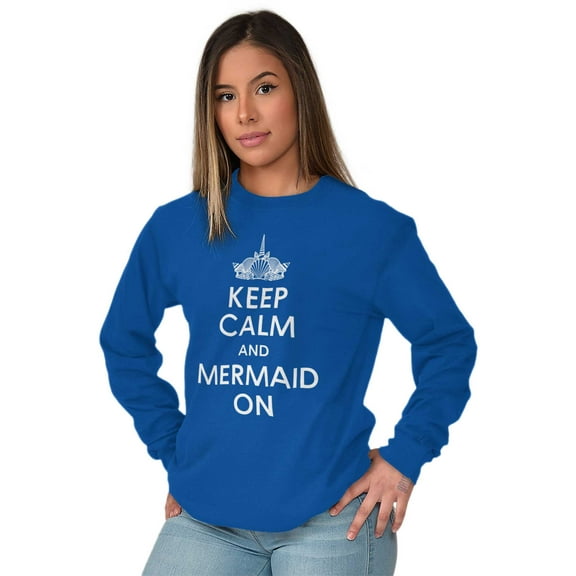 Keep Calm Mermaid On Beach Day Cute Women's Long Sleeve T Shirt Brisco Brands X