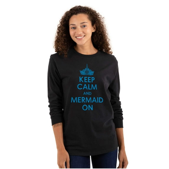 Keep Calm Mermaid On Beach Day Cute Women's Long Sleeve T Shirt Brisco Brands X