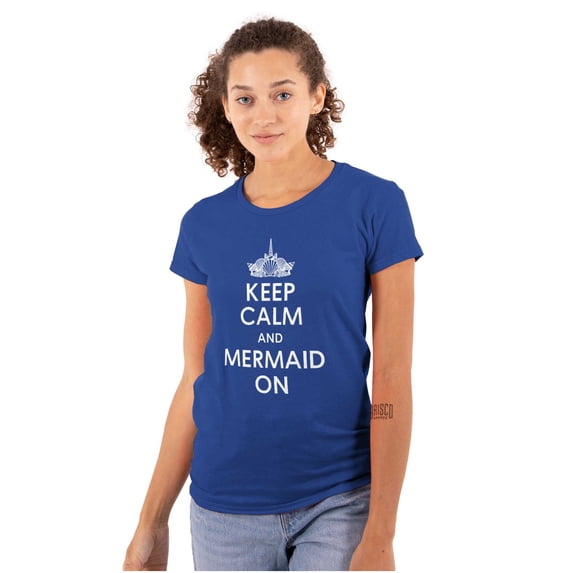 Keep Calm Mermaid On Beach Day Cute Womens Fitted Plus Size Graphic Tee Brisco Brands 2X