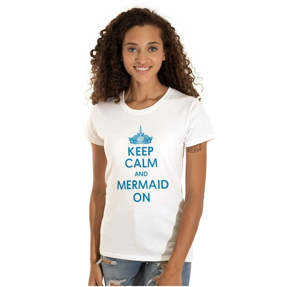 Keep Calm Mermaid On Beach Day Cute Womens Fitted Plus Size Graphic Tee Brisco Brands 3X