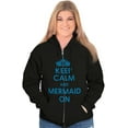 thumbnail image 1 of Keep Calm Mermaid On Beach Day Cute Womens Plus Size Graphic Zipper Hoodie Brisco Brands 2X, 1 of 5