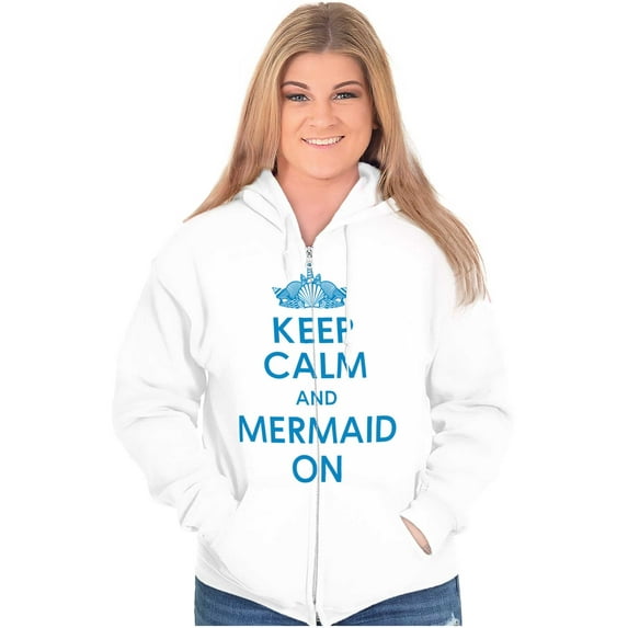 Keep Calm Mermaid On Beach Day Cute Zip Hoodie Sweatshirt Women Brisco Brands S