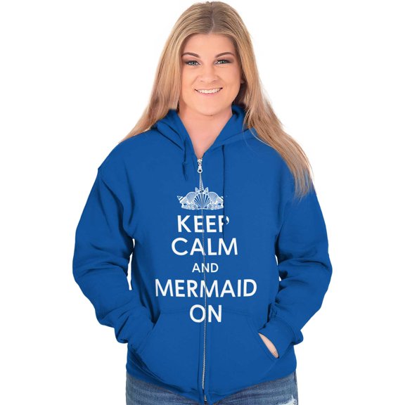 Keep Calm Mermaid On Beach Day Cute Zip Hoodie Sweatshirt Women Brisco Brands X