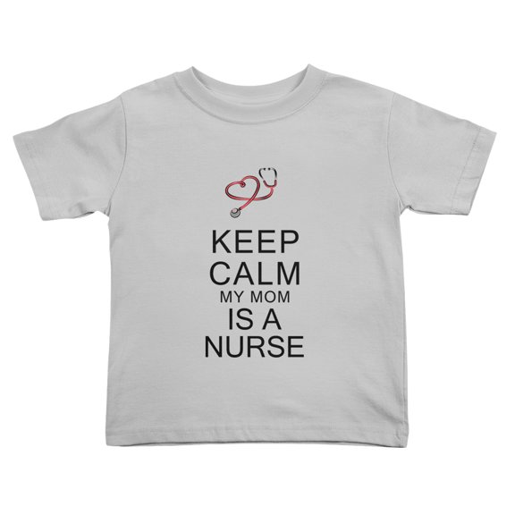 Keep Calm My Mom is A Nurse Short Sleeve Cute Toddler T-Shirts for Boys Girls (Gray, Youth XL)