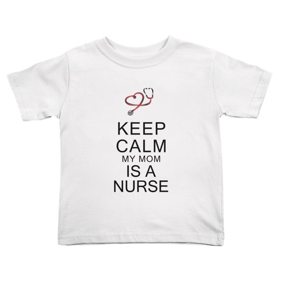 Keep Calm My Mom is A Nurse Short Sleeve Cute Toddler T-Shirts for Boys Girls (White, Youth L)