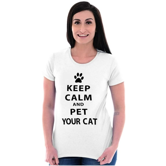 Keep Calm Pet Your Cat Kitty Lovers Womens Slim Fit Graphic Tee Brisco Brands S