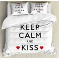 thumbnail image 1 of Keep Calm Queen Size Duvet Cover Set, Kiss Me Poster Design with Red Hearts and a Kiss Valentines Day Romance, Decorative 3 Piece Bedding Set with 2 Pillow Shams, Black Red White, by Ambesonne, 1 of 3