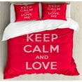 thumbnail image 1 of Keep Calm Queen Size Duvet Cover Set, Love Me Saint Valentine's Day Theme Phrase of Love for Romantic Couples, Decorative 3 Piece Bedding Set with 2 Pillow Shams, Scarlet Pale Pink, by Ambesonne, 1 of 3