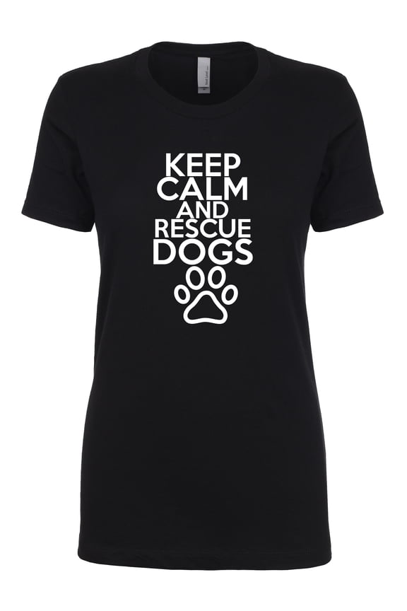 Keep Calm Rescue Dogs Ladies Slim Fit Short Sleeve T-Shirt-Black-Large