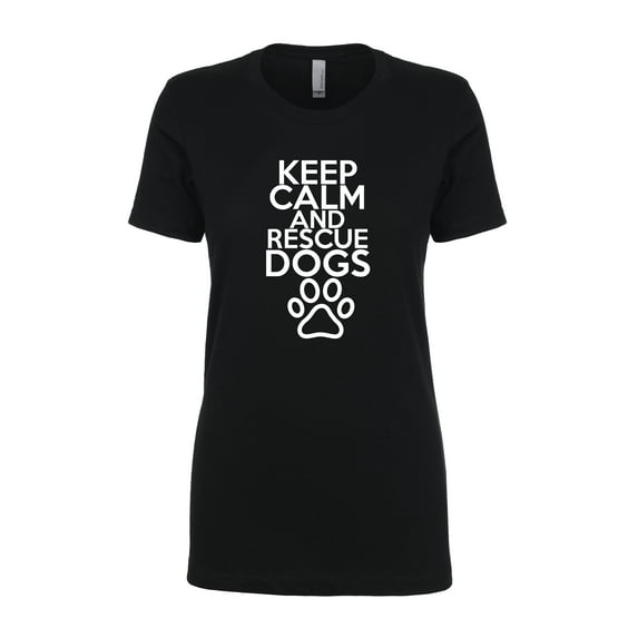 Keep Calm Rescue Dogs Ladies Slim Fit Short Sleeve T-Shirt-Black-Medium