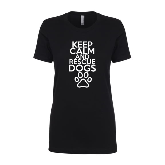 Keep Calm Rescue Dogs Ladies Slim Fit Short Sleeve T-Shirt-Black-Small