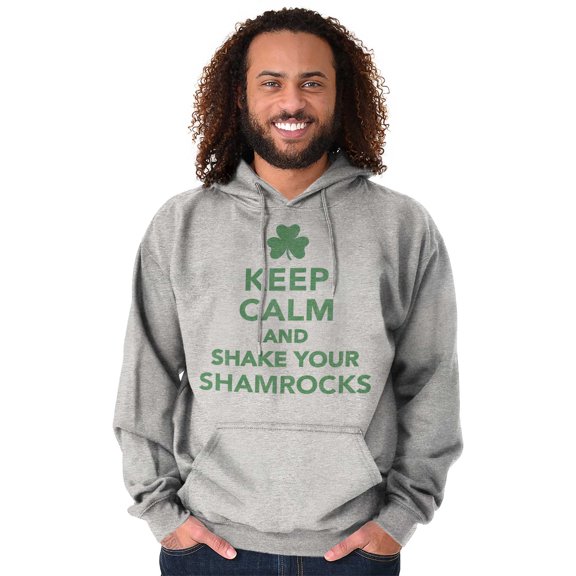 Keep Calm Shake Shamrocks St Paddys Unisex Plus Fleece Graphic Hoodie Brisco Brands 3X