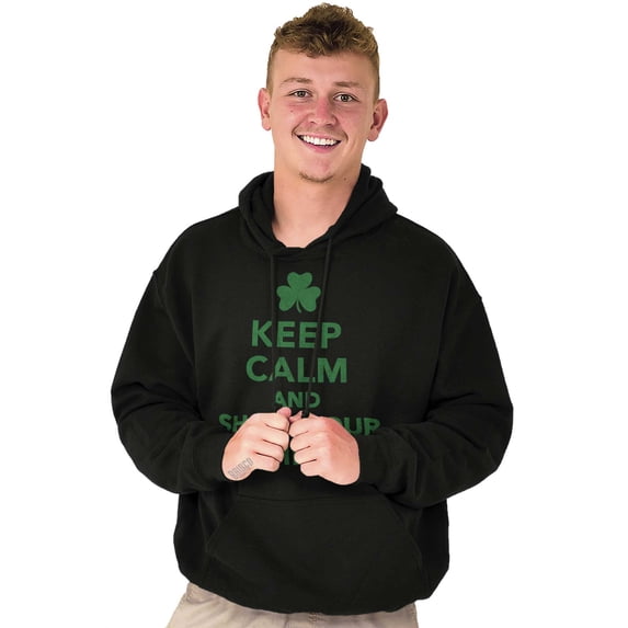 Keep Calm Shake Shamrocks St Paddys Unisex Plus Fleece Graphic Hoodie Brisco Brands 2X