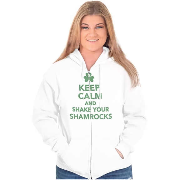 Keep Calm Shake Shamrocks St Paddys Zip Up Hoodie Men's Women's Brisco Brands L