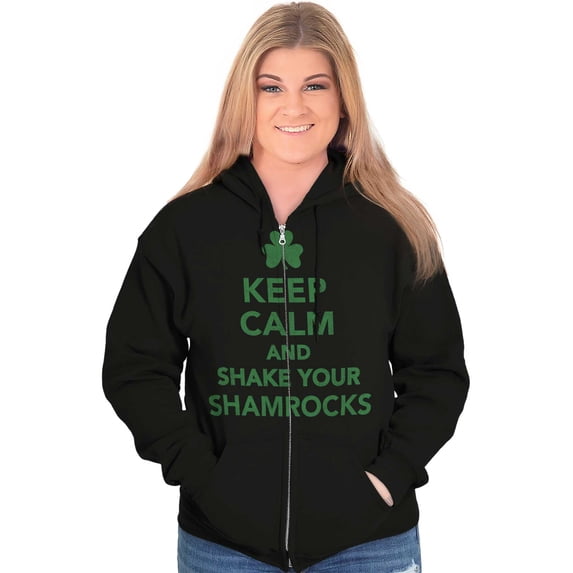 Keep Calm Shake Shamrocks St Paddys Zip Up Hoodie Men's Women's Brisco Brands M