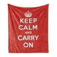 thumbnail image 1 of Keep Calm Soft Flannel Fleece Throw Blanket, Bicolour Composition Carry on Text Royal UK Crown Calligraphic Image, Cozy Plush for Indoor and Outdoor Use, 50" x 70", Red White, by Ambesonne, 1 of 5