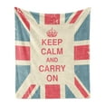 thumbnail image 1 of Keep Calm Soft Flannel Fleece Throw Blanket, Carry on Text Against the British Flag Aged Look Graphic, Cozy Plush for Indoor and Outdoor Use, 60" x 80", Peach Dark Coral Blue, by Ambesonne, 1 of 5