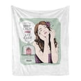 thumbnail image 1 of Keep Calm Soft Flannel Fleece Throw Blanket, Eat Cake Lettering with Retro Style Closed Eyes Woman and Desert, Cozy Plush for Indoor and Outdoor Use, 70" x 90", Multicolor, by Ambesonne, 1 of 5