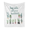 thumbnail image 1 of Keep Calm Soft Flannel Fleece Throw Blanket, Grow Succulents Calligraphy with Watercolor Plants in Pots, Cozy Plush for Indoor and Outdoor Use, 50" x 70", Dark Cadet Blue White, by Ambesonne, 1 of 5