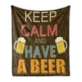 thumbnail image 1 of Keep Calm Soft Flannel Fleece Throw Blanket, Have a Beer Vintage Poster Design with Foamy Glasses Cheers Old Pubs and Bars, Cozy Plush for Indoor and Outdoor Use, 70" x 90", Multicolor, by Ambesonne, 1 of 5