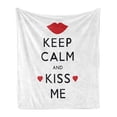 thumbnail image 1 of Keep Calm Soft Flannel Fleece Throw Blanket, Kiss Me Poster Design with Red Hearts and a Kiss Valentines Day Romance, Cozy Plush for Indoor and Outdoor Use, 50" x 60", Black Red White, by Ambesonne, 1 of 5