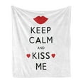 thumbnail image 1 of Keep Calm Soft Flannel Fleece Throw Blanket, Kiss Me Poster Design with Red Hearts and a Kiss Valentines Day Romance, Cozy Plush for Indoor and Outdoor Use, 60" x 80", Black Red White, by Ambesonne, 1 of 5