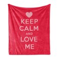 thumbnail image 1 of Keep Calm Soft Flannel Fleece Throw Blanket, Love Me Saint Valentine's Day Theme Phrase of Love for Romantic Couples, Cozy Plush for Indoor and Outdoor Use, 50" x 60", Scarlet Pale Pink, by Ambesonne, 1 of 5