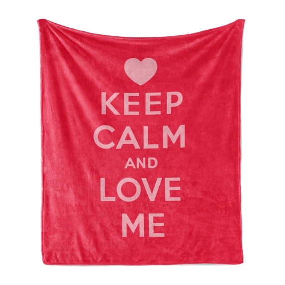 Keep Calm Soft Flannel Fleece Throw Blanket, Love Me Saint Valentine's Day Theme Phrase of Love for Romantic Couples, Cozy Plush for Indoor and Outdoor Use, 50" x 60", Scarlet Pale Pink, by Ambesonne