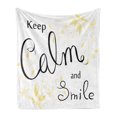 thumbnail image 1 of Keep Calm Soft Flannel Fleece Throw Blanket, Positive Cursive Smile Words with Pastel Tone Floral Ornaments, Cozy Plush for Indoor and Outdoor Use, 70" x 90", Charcoal Grey Cream, by Ambesonne, 1 of 5