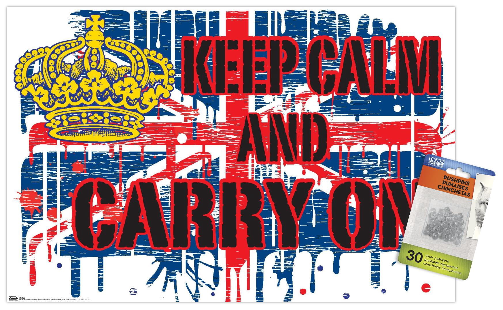 Keep Calm Wall Poster with Push Pins, 14.725" x 22.375"