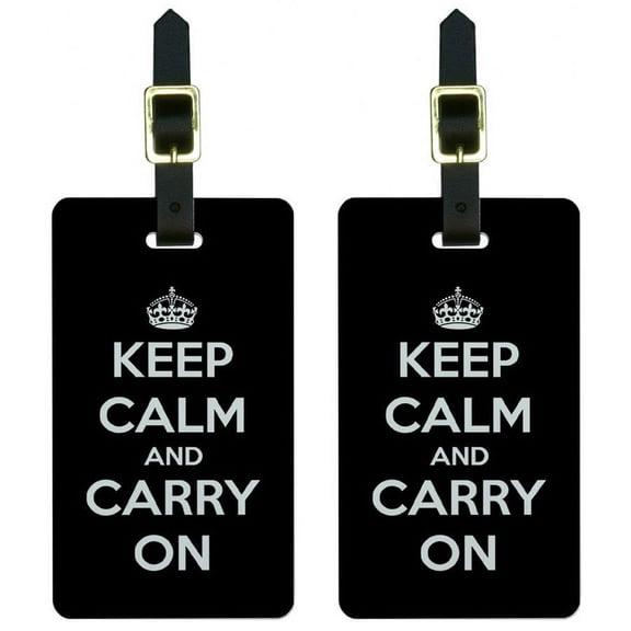 Keep Calm and Carry On Black Luggage Tags Suitcase Carry-On ID, Set of 2