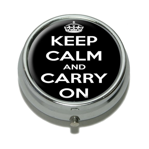 Keep Calm and Carry On Black Pill Box