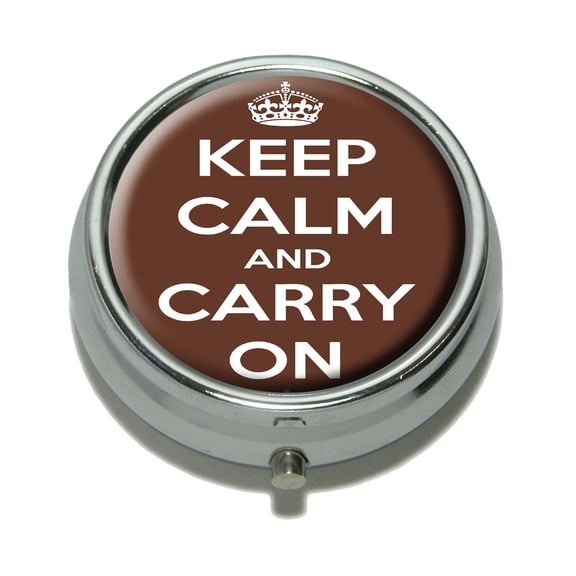 Keep Calm and Carry On Brown Pill Box