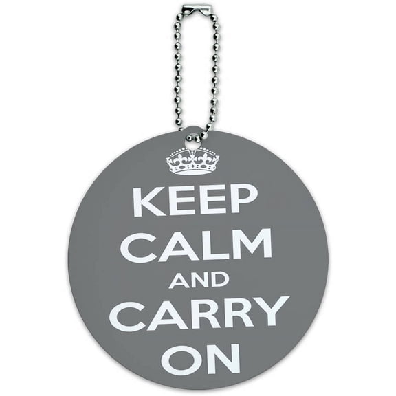 Keep Calm and Carry On Gray Round Luggage ID Tag Card for Suitcase or Carry-On