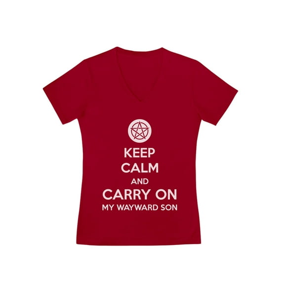 Keep Calm and Carry On My Wayward Son Women's Fitted V-Neck T-Shirt Small Red