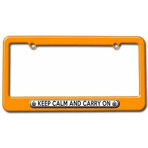 Keep Calm and Carry On Orange License Plate Tag Frame, Multiple Colors