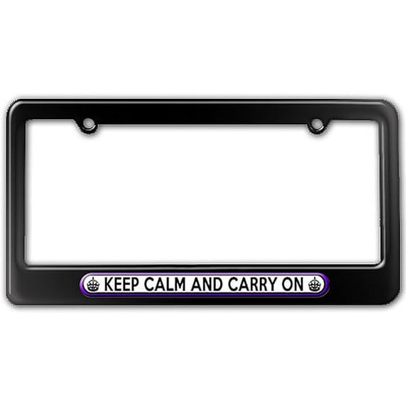 Keep Calm and Carry On Purple License Plate Frame