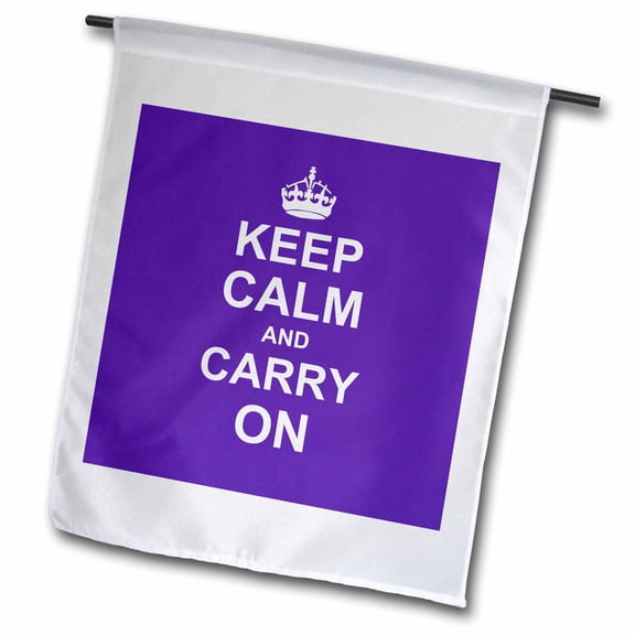 3dRose, Keep Calm and Carry On - white text on dark violet royal purple crown motivational fun funny humor, 12 x 18 inch Garden Flag