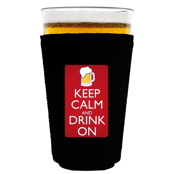 Keep Calm and Drink On Pint Glass Coolie Black