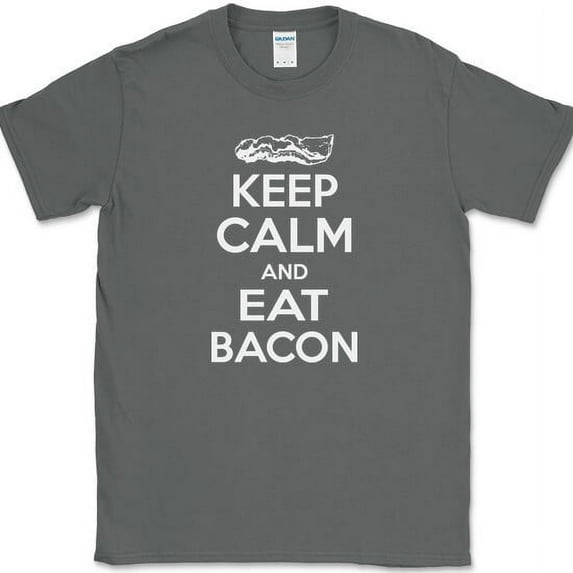 Keep Calm and Eat Bacon T-Shirt Funny BBQ Grilling Food Pork Tee - Charcoal, S