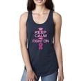 thumbnail image 1 of Keep Calm and Fight On Breast Cancer Awareness Ladies Racerback Tank Top, Navy, Large, 1 of 3
