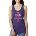 thumbnail image 1 of Keep Calm and Fight On Breast Cancer Awareness Ladies Racerback Tank Top, Purple Rush, Small, 1 of 3