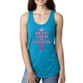 thumbnail image 1 of Keep Calm and Fight On Breast Cancer Awareness Ladies Racerback Tank Top, Turquoise, Small, 1 of 3