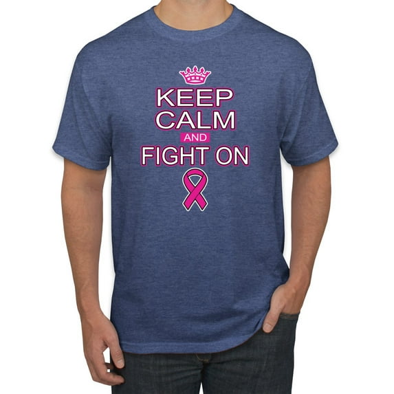 Keep Calm and Fight On Breast Cancer Awareness Men's Graphic T-Shirt, Vintage Heather Blue, 4XL