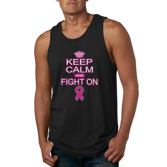 Keep Calm and Fight On Breast Cancer Awareness Mens Graphic Tank Top, Black, Small