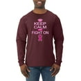 thumbnail image 1 of Keep Calm and Fight On Breast Cancer Awareness Mens Long Sleeve Shirt, Maroon, X-Large, 1 of 3