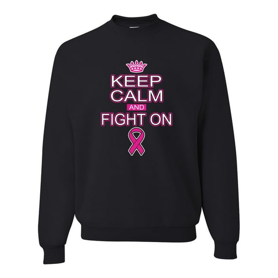Keep Calm and Fight On Breast Cancer Awareness Unisex Crewneck Graphic Sweatshirt, Black, Small
